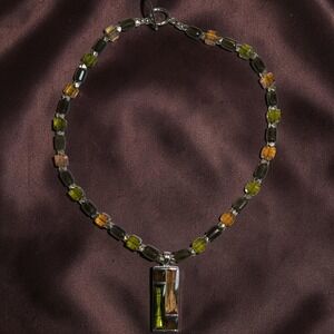 Vivah 925‎ Sterling Silver Gemstone Necklace Peridot Smoky Quartz Modernist